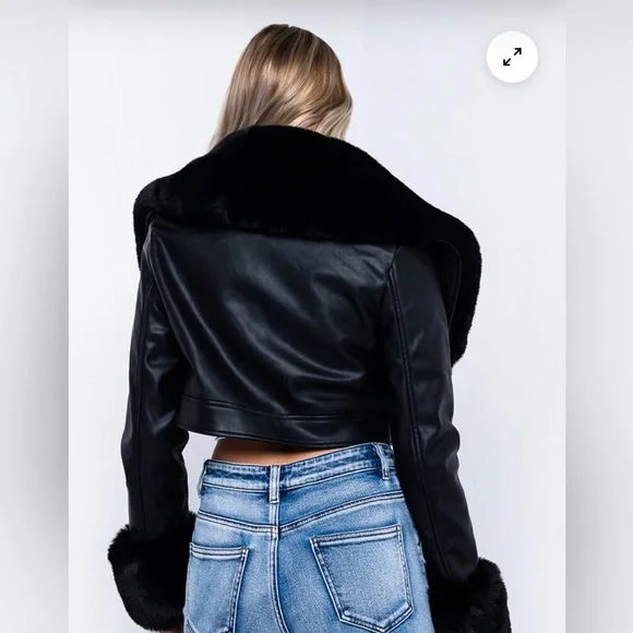 New Azalea Wang Fur Trim Giselle Crop Jacket, Size S - Picture 3 of 6